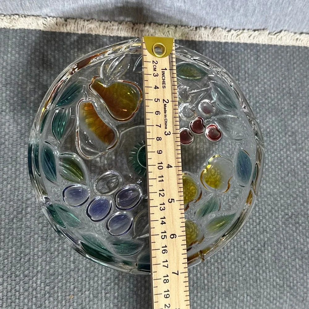 VTG Mikasa Garden Harvest Pressed Glass Pedestal Bowl Embossed Colored 3D Fruit